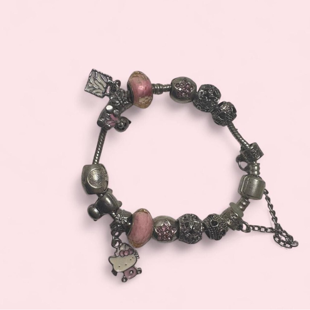Sanrio Pink And Silver Charm Bracelet With Hello Kitty Charm 11$